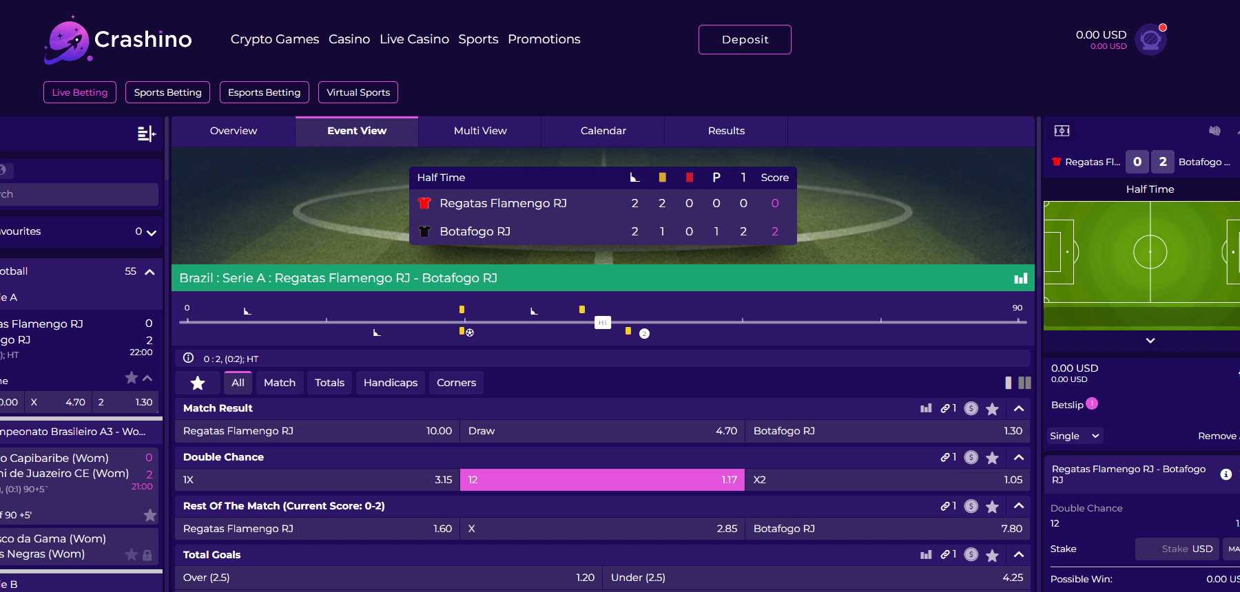 Crashino Sports Betting page