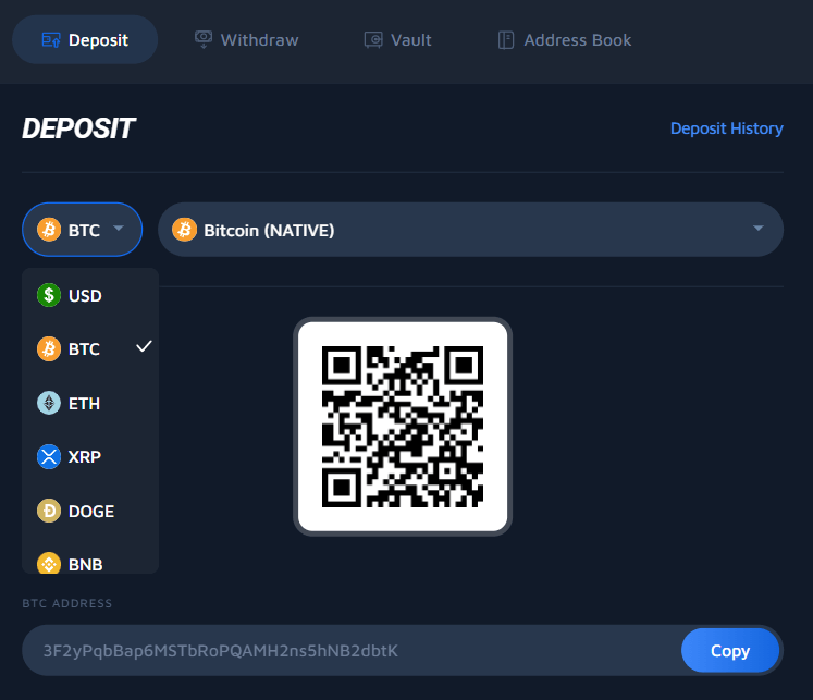 Wolf.bet Deposit page
