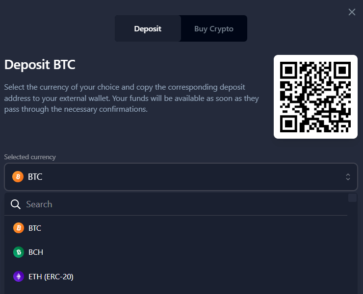 Bets.io Deposit page