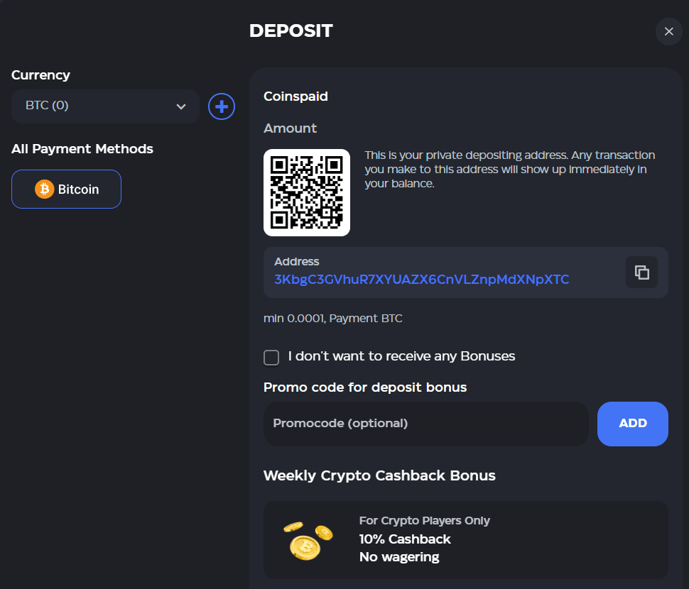 Skycrown Deposit Page