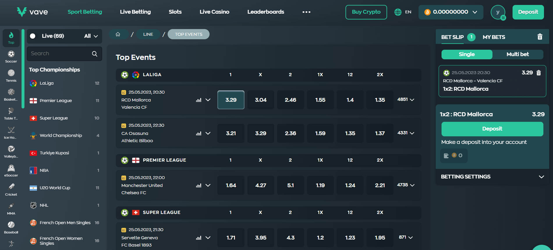 Vave Sports Betting Page