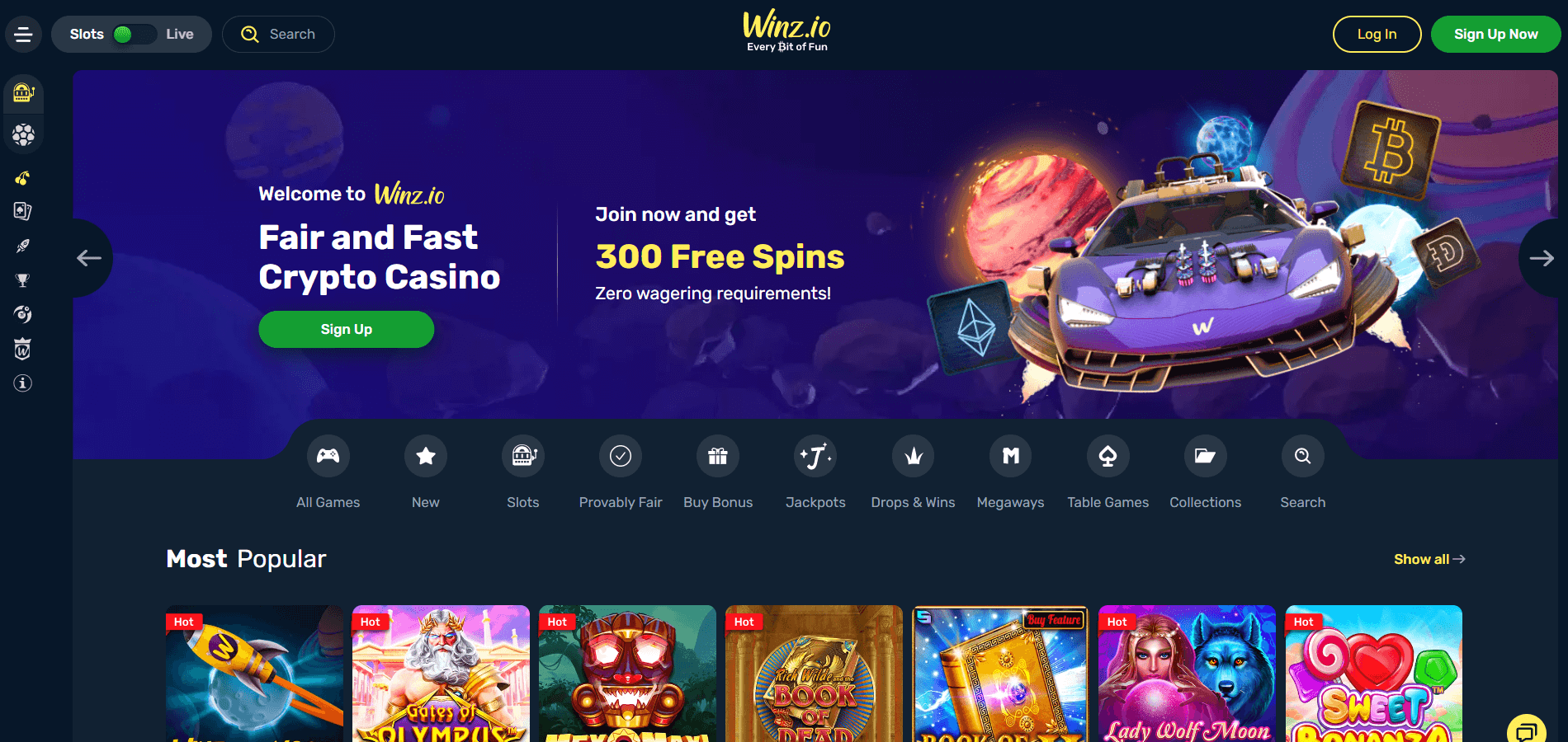 Winz Casino Homepage