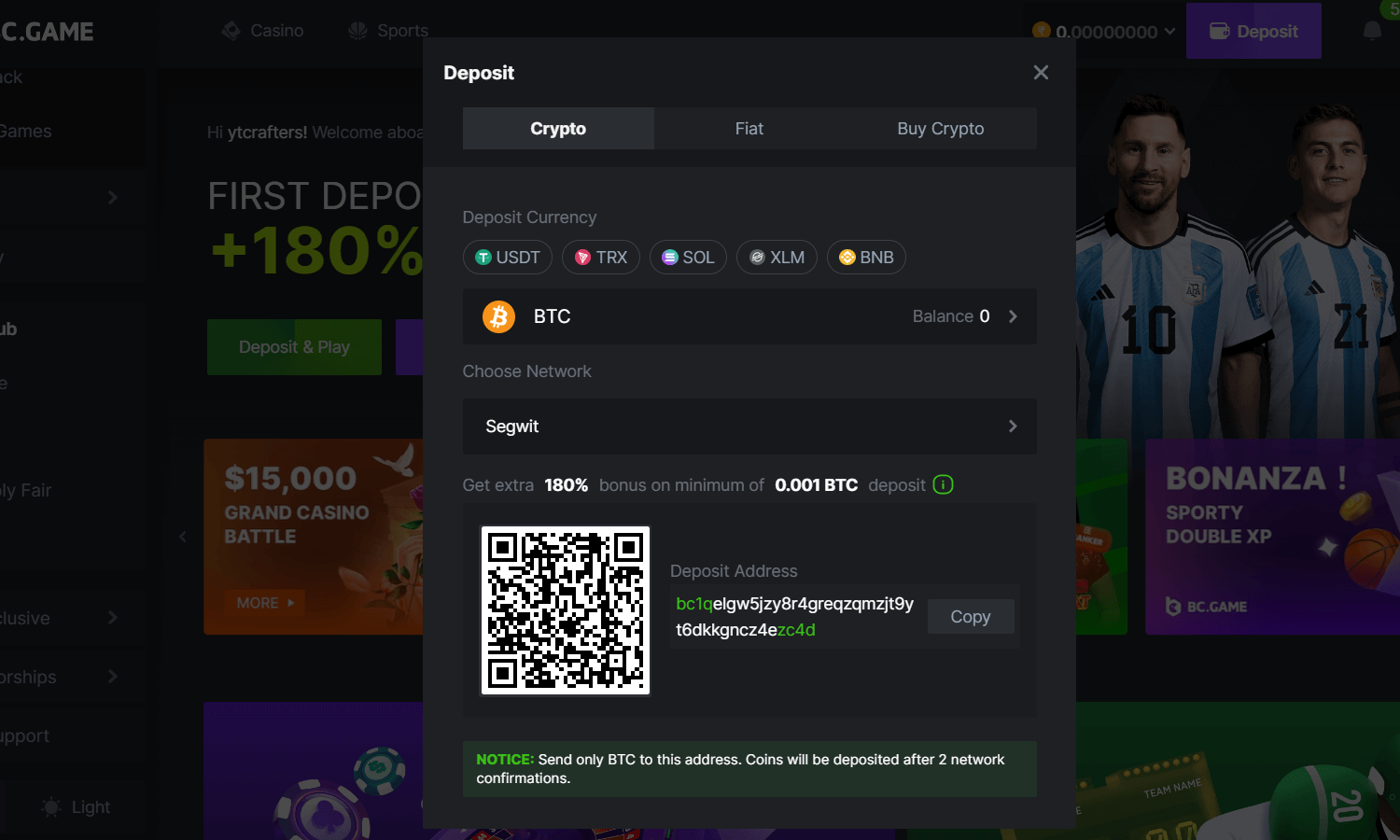 BC.GAME Deposit page