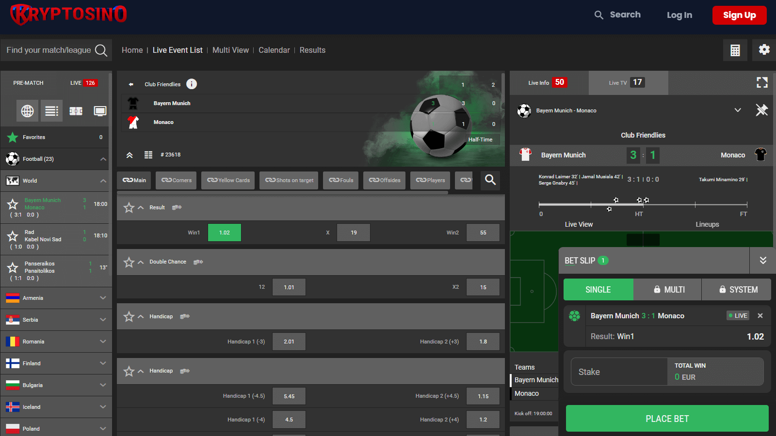 Kryptosino Sports page