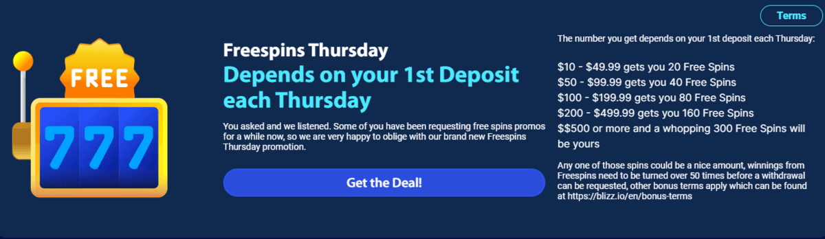 Blizz Free Spins Thursday Bonuses