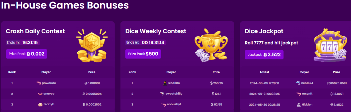 Trustdice In House Games Bonuses
